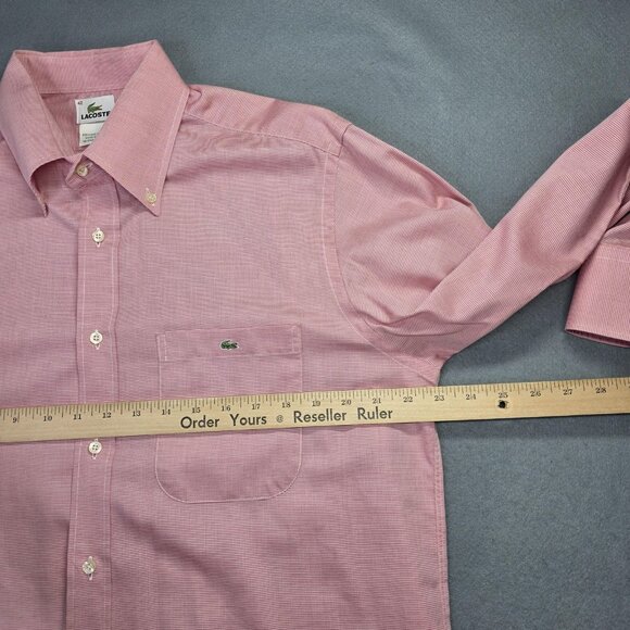Lacoste Shirt Men 42 Large Red Micro Check Button Down Long Sleeve France Preppy - Picture 8 of 13